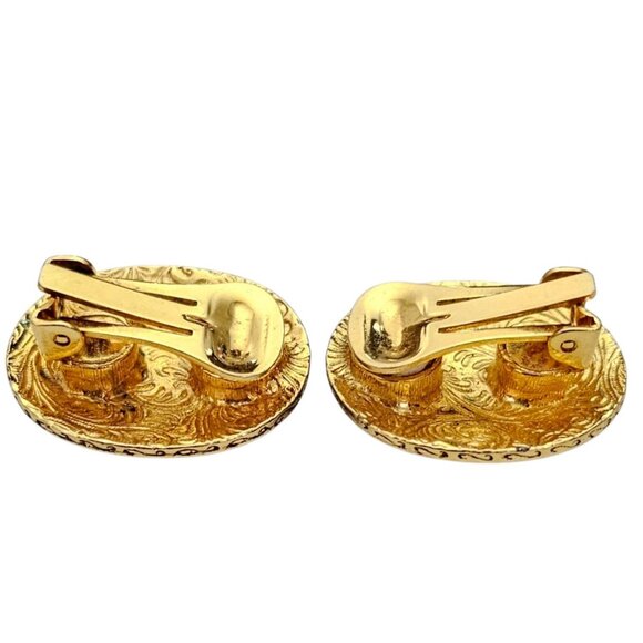 1928 Brand Gold Tone Green Oval Lucite Clip On Earrings - Picture 7 of 13